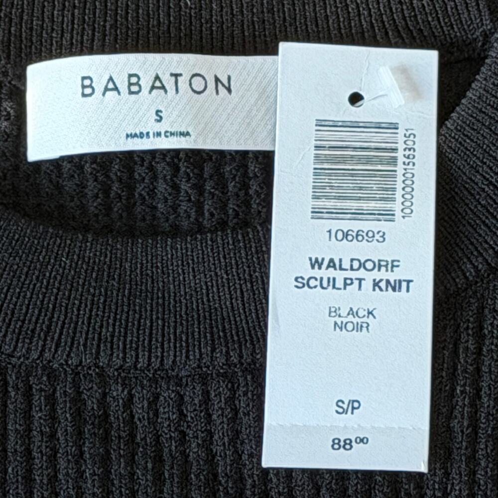 Babaton Waldorf Sculpt Knit Black Long-Sleeve Crewneck Top Shirt NWT Size Small - Picture 3 of 16